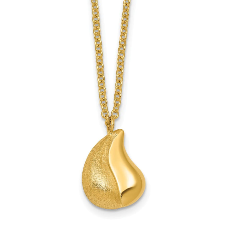 14K Yellow Gold Polished And Brushed Curved Teardrop 18 inch Necklace