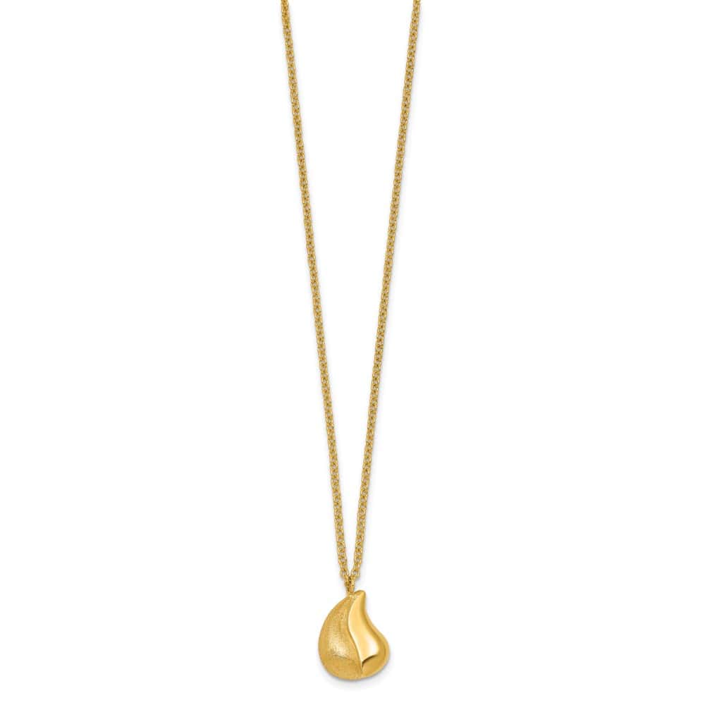 14K Yellow Gold Polished And Brushed Curved Teardrop 18 inch Necklace