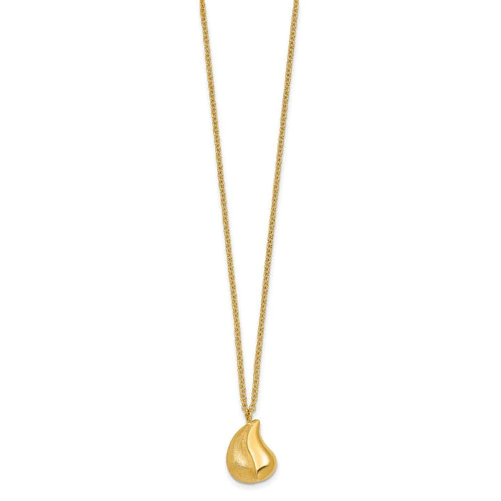 14K Yellow Gold Polished And Brushed Curved Teardrop 18 inch Necklace