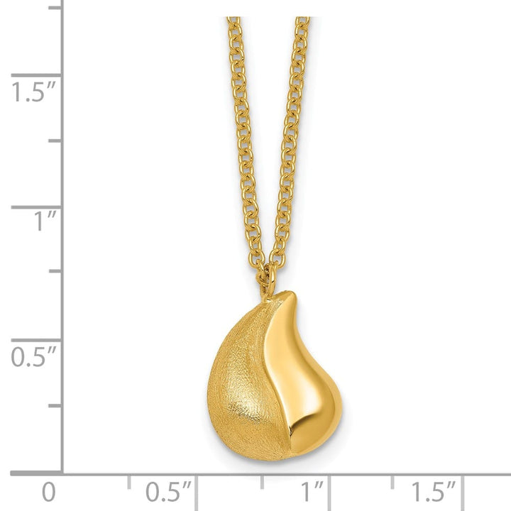 14K Yellow Gold Polished And Brushed Curved Teardrop 18 inch Necklace