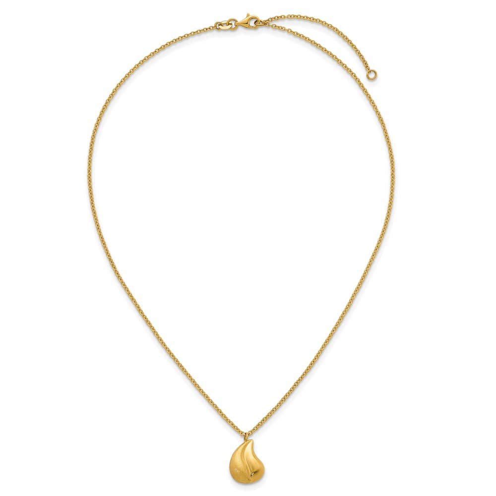 14K Yellow Gold Polished And Brushed Curved Teardrop 18 inch Necklace