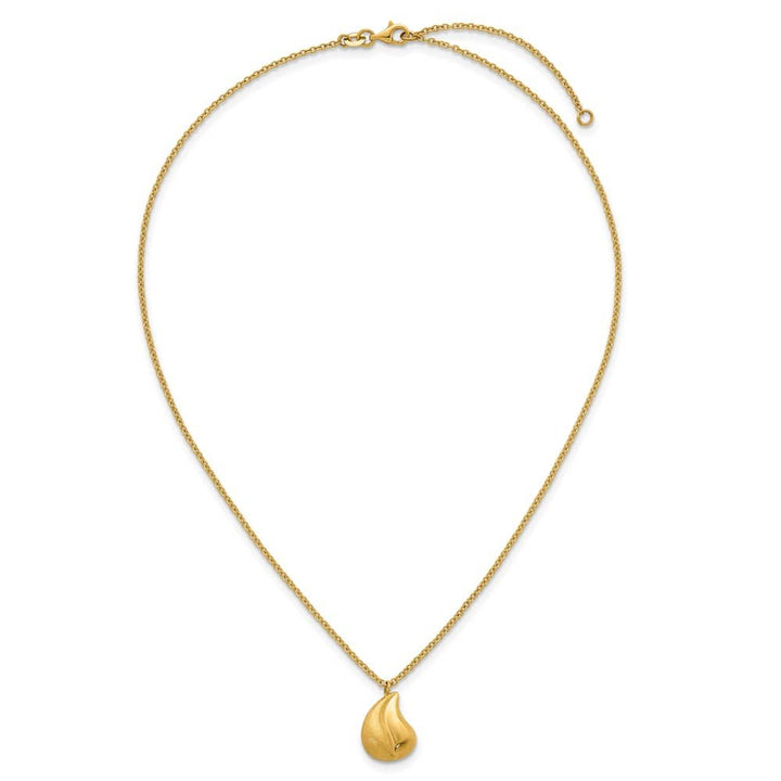 14K Yellow Gold Polished And Brushed Curved Teardrop 18 inch Necklace