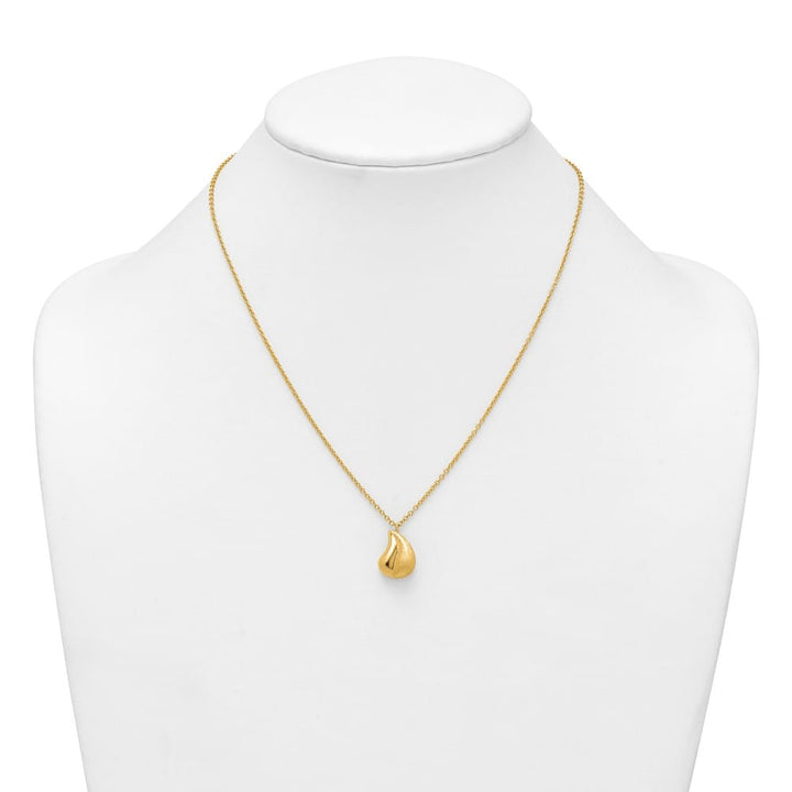 14K Yellow Gold Polished And Brushed Curved Teardrop 18 inch Necklace