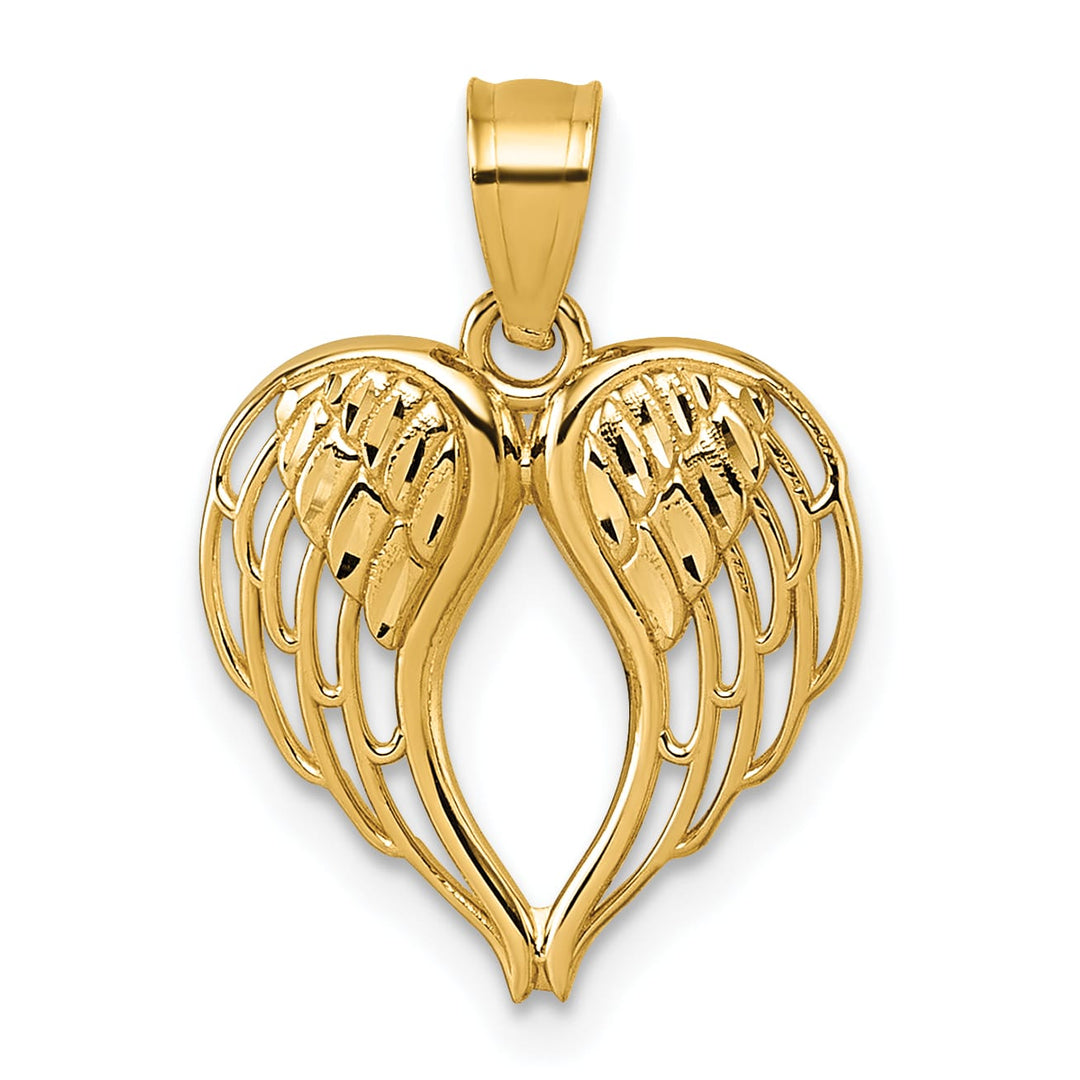 14K Yellow Gold Polished and D.C. Cut-out Wings In Heart Shape Pendant