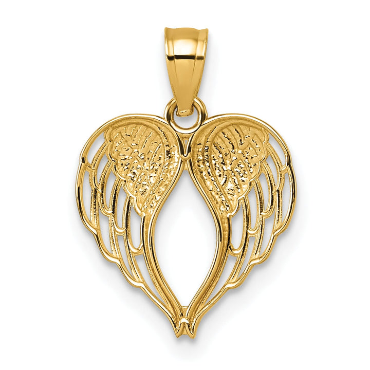 14K Yellow Gold Polished and D.C. Cut-out Wings In Heart Shape Pendant