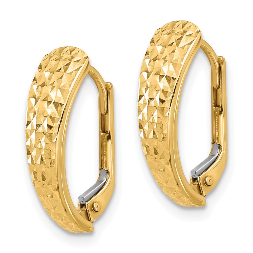 14K Yellow Gold Polished and D.C. Leverback Earrings, view 2 of 4
