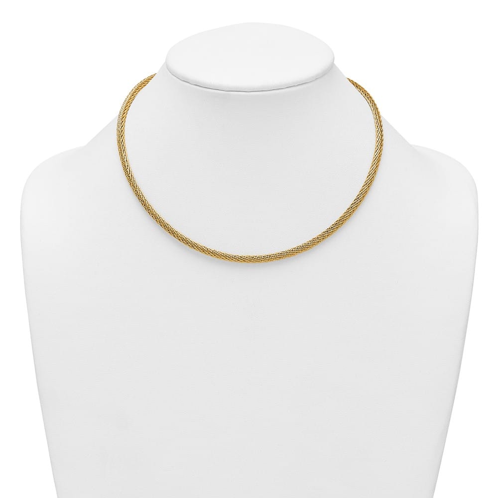 14K Yellow Gold Polished and D.C. Round Woven Wire 17 inch Necklace