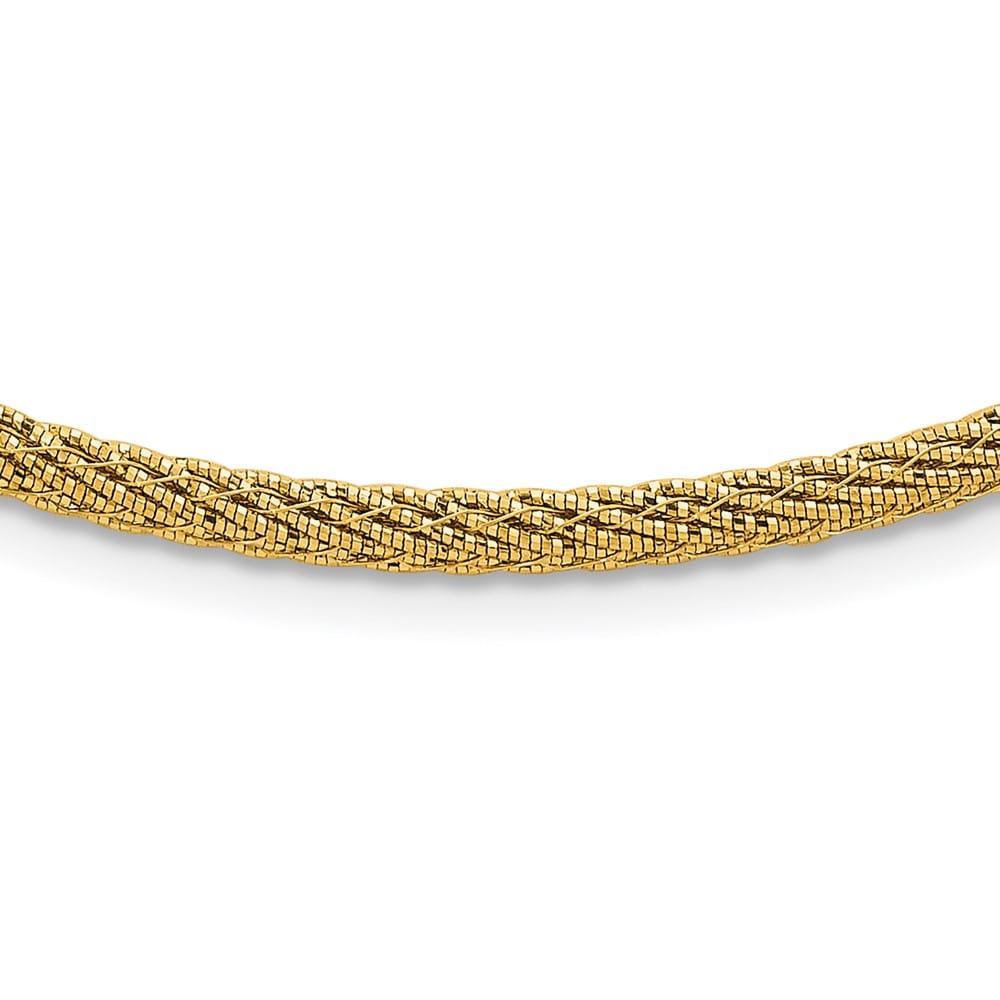 14K Yellow Gold Polished and D.C. Round Woven Wire 17 inch Necklace
