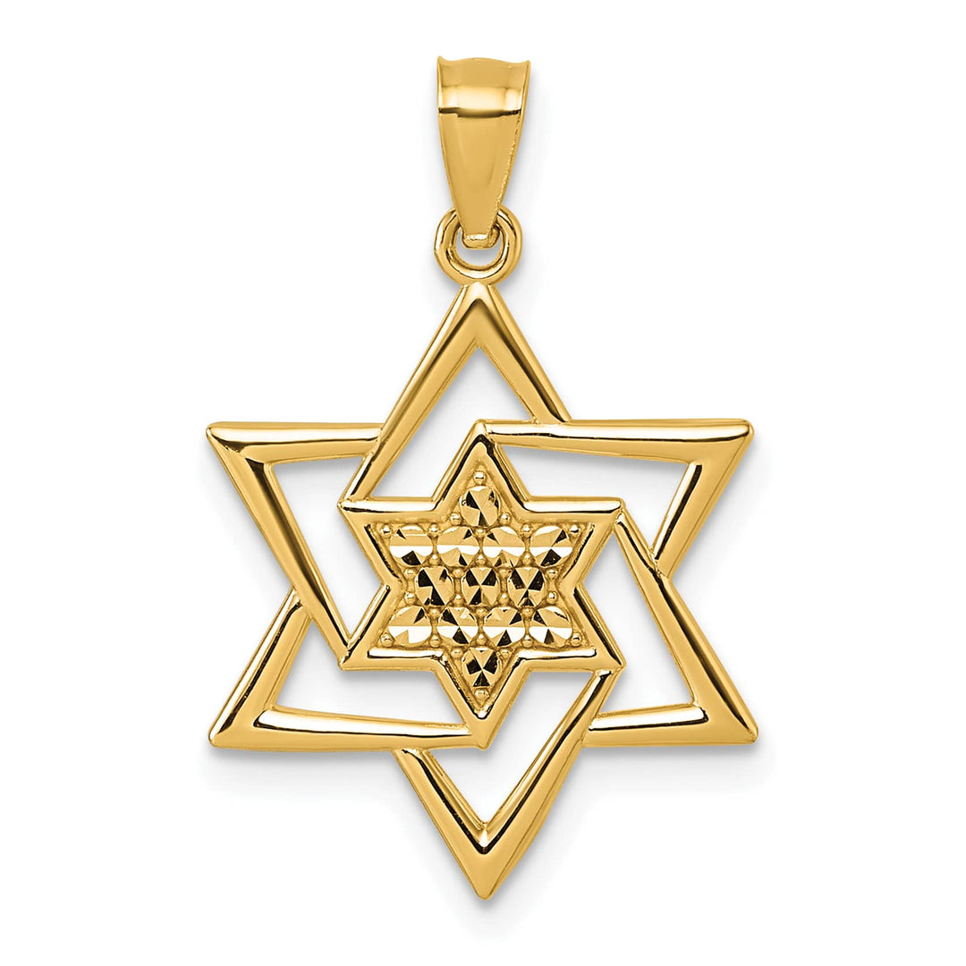 14K Yellow Gold Polished and D.C. Star Of David Religious Pendant