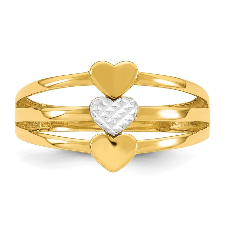 14k Yellow Gold Polished and D.C. Three Hearts Ring Ladies Stock Size 7 Ring Are Refundable