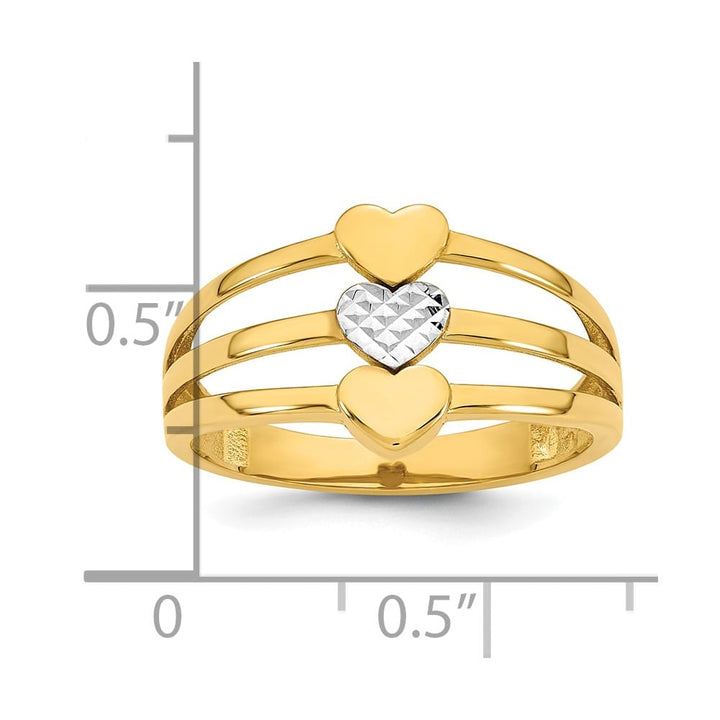 14k Yellow Gold Polished and D.C. Three Hearts Ring Ladies Stock Size 7 Ring Are Refundable