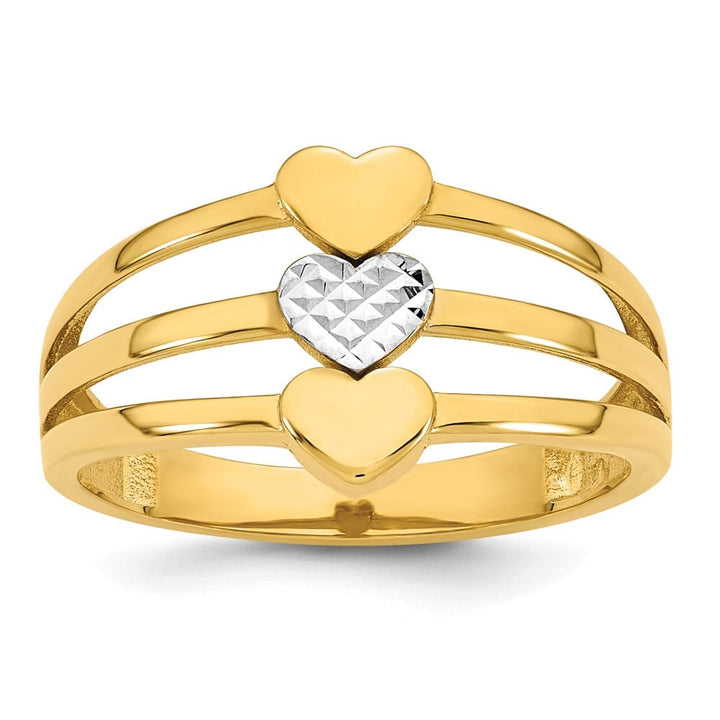 14k Yellow Gold Polished and D.C. Three Hearts Ring Ladies Stock Size 7 Ring Are Refundable