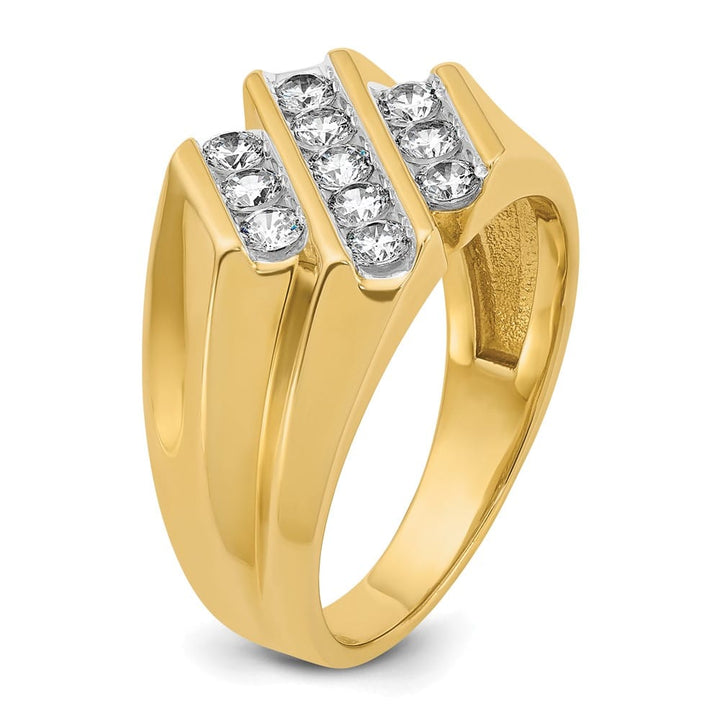14k Yellow Gold Polished and Grooved I1 Quality Diamond Men's Ring