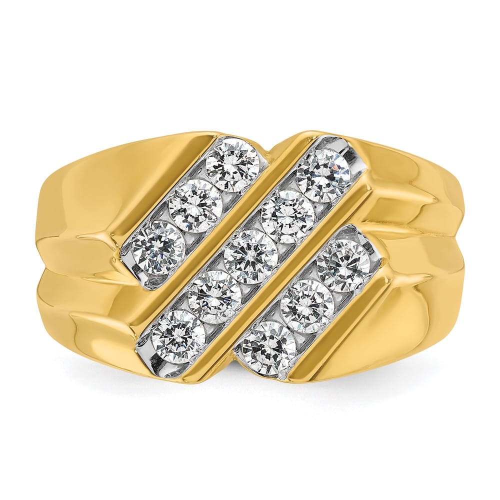 14k Yellow Gold Polished and Grooved I1 Quality Diamond Men's Ring