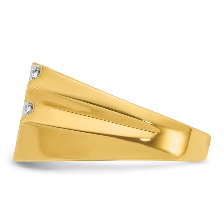 14k Yellow Gold Polished and Grooved I1 Quality Diamond Men's Ring