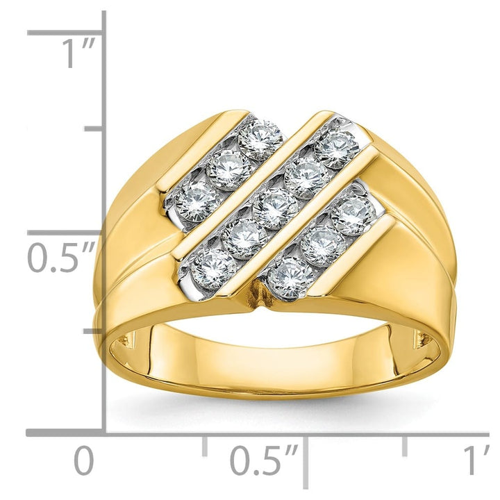 14k Yellow Gold Polished and Grooved I1 Quality Diamond Men's Ring