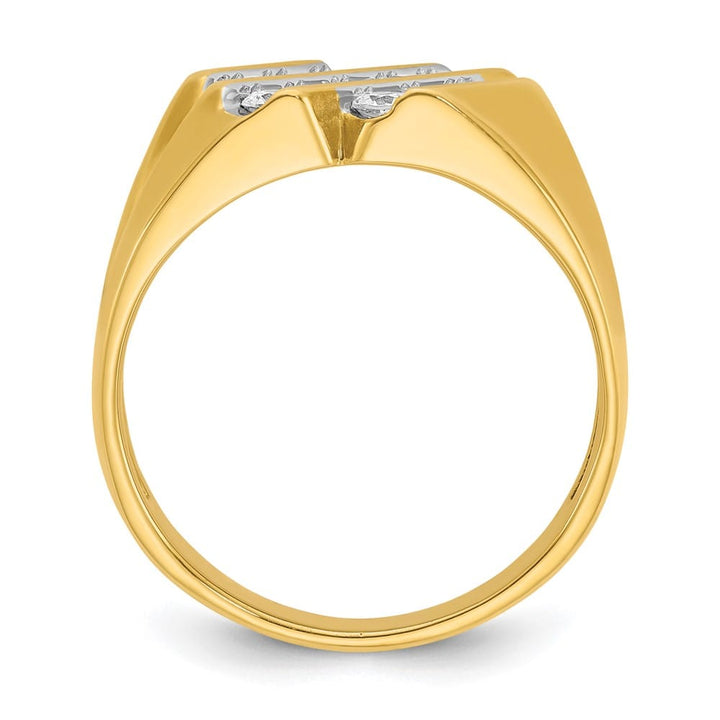 14k Yellow Gold Polished and Grooved I1 Quality Diamond Men's Ring