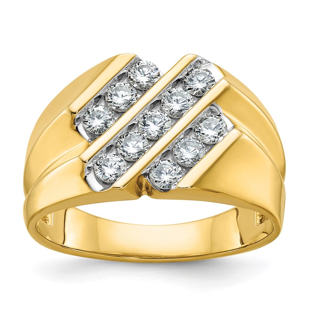 14k Yellow Gold Polished and Grooved I1 Quality Diamond Men's Ring