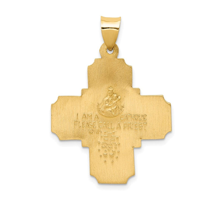14K Yellow Gold Polished and Satin Hollow Four-Way Religious Medal