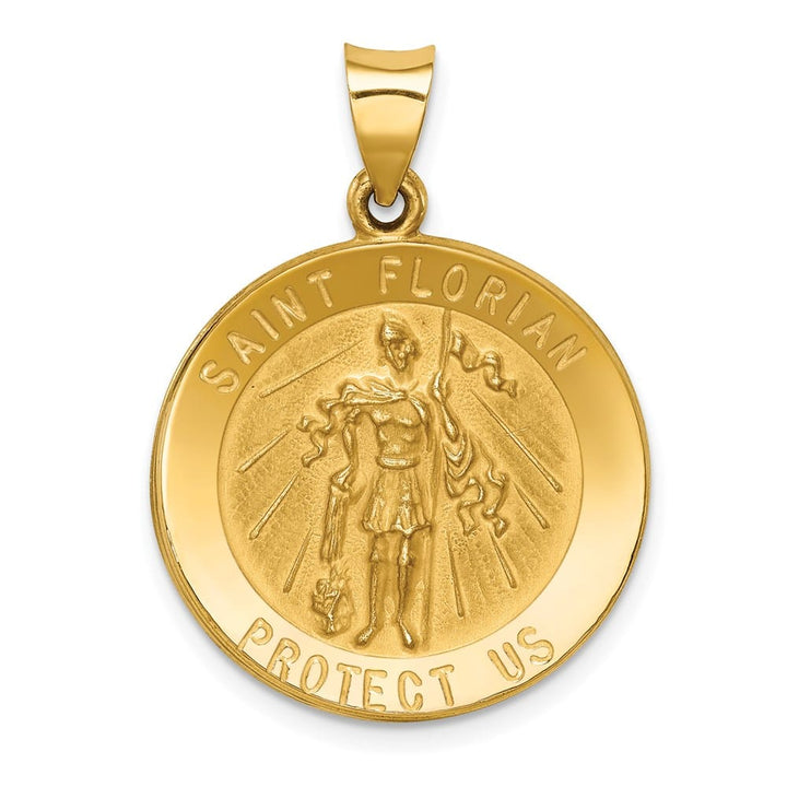 14K Yellow Gold Polished and Satin Hollow St. Florian Round Medal