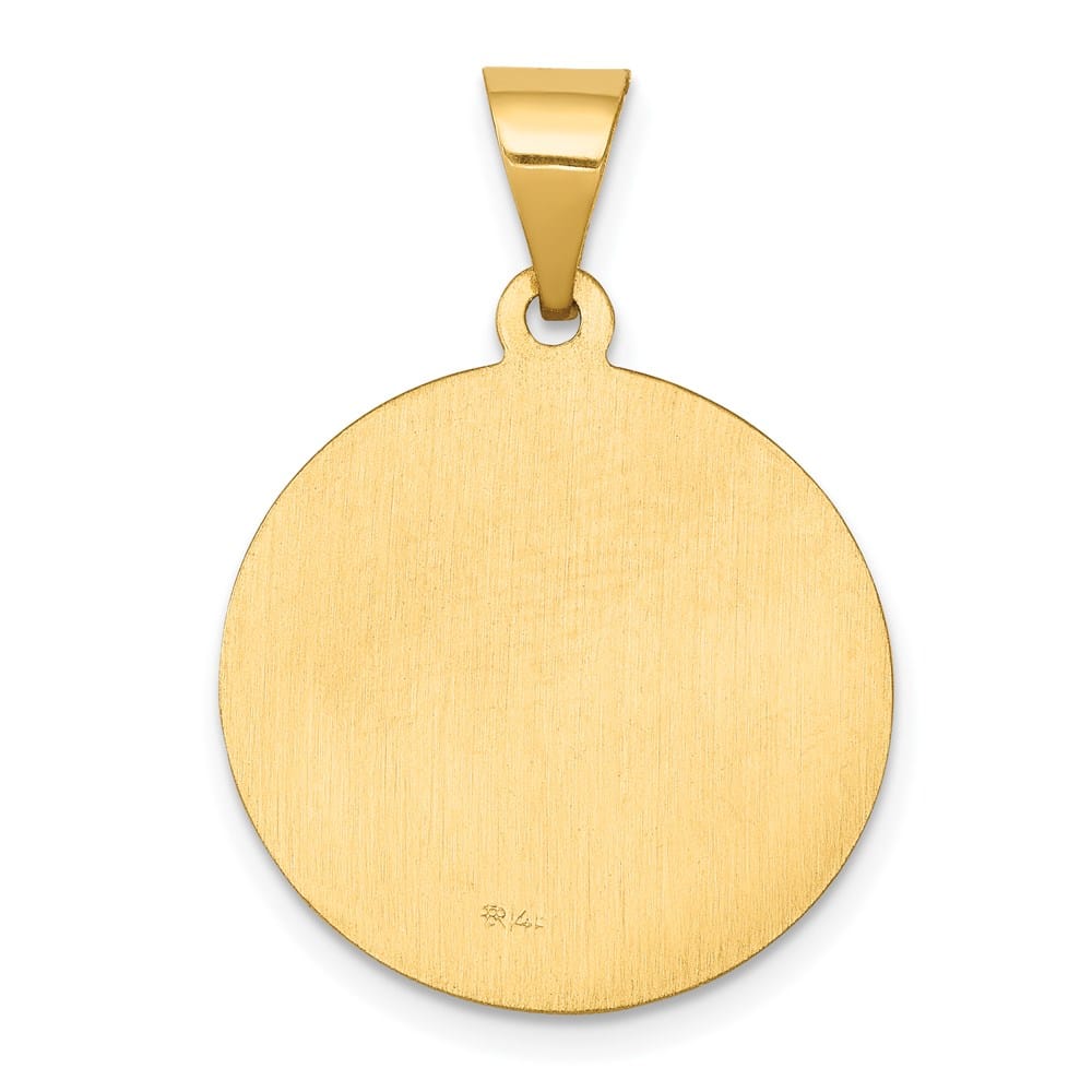 14K Yellow Gold Polished and Satin Hollow St. George Round Medal