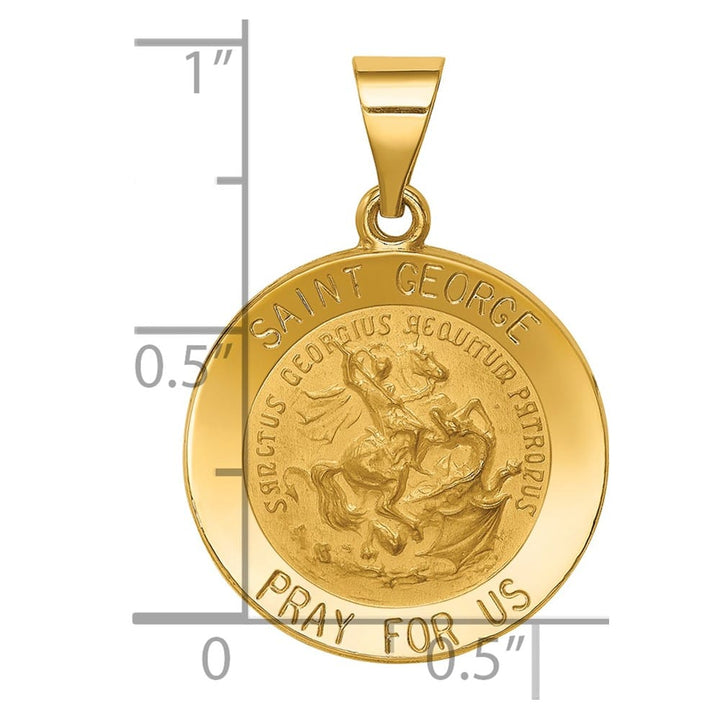 14K Yellow Gold Polished and Satin Hollow St. George Round Medal