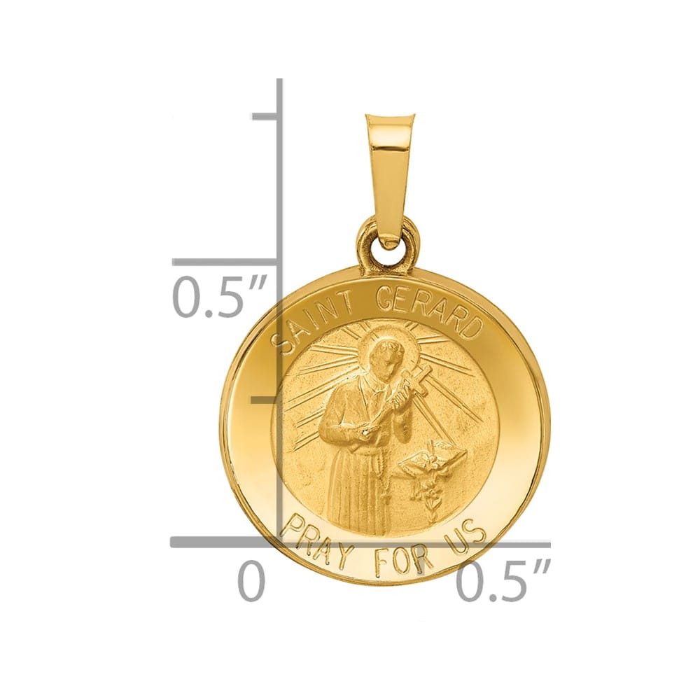14K Yellow Gold Polished and Satin Hollow St. Gerard Round Medal