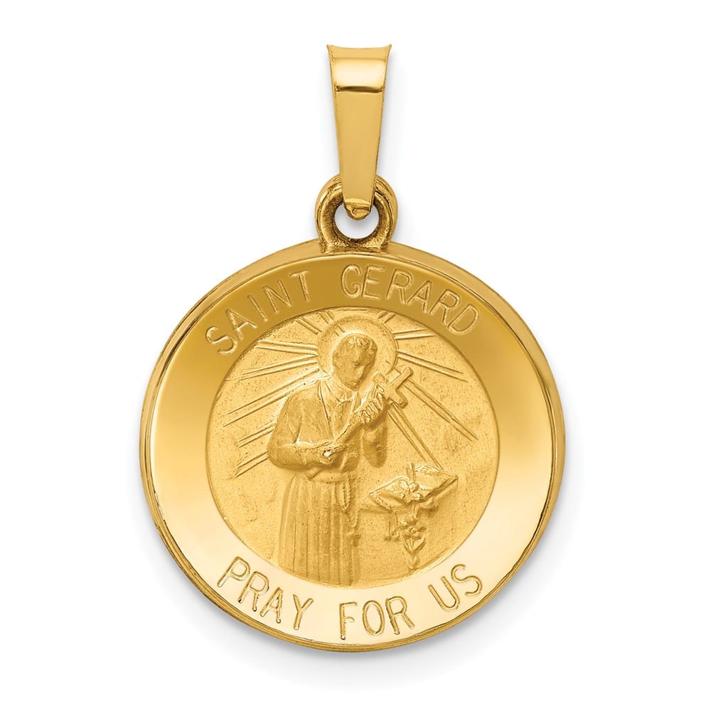 14K Yellow Gold Polished and Satin Hollow St. Gerard Round Medal