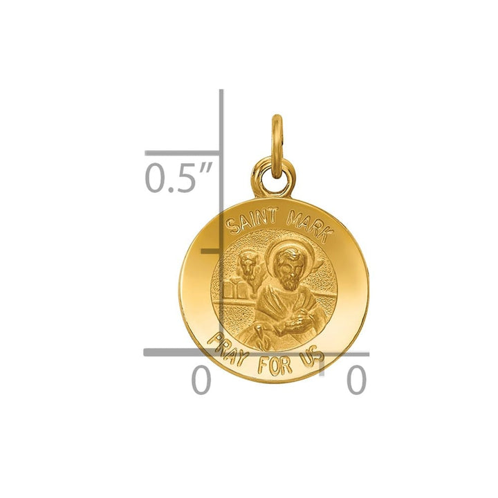 14K Yellow Gold Polished and Satin Solid St. Mark Round Medal