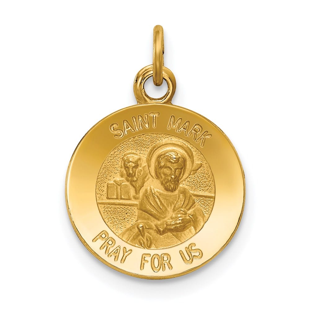 14K Yellow Gold Polished and Satin Solid St. Mark Round Medal