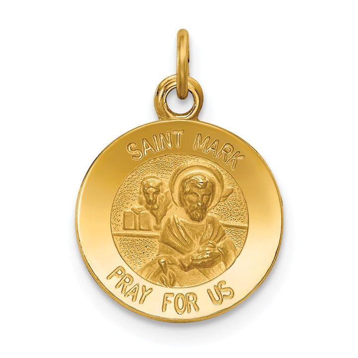 14K Yellow Gold Polished and Satin Solid St. Mark Round Medal