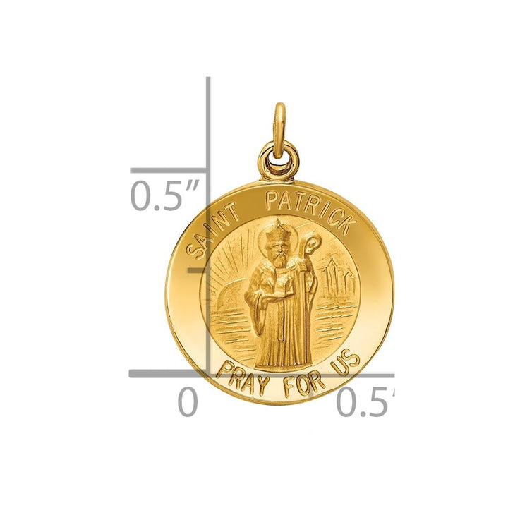 14K Yellow Gold Polished and Satin Solid St. Patrick Round Medal