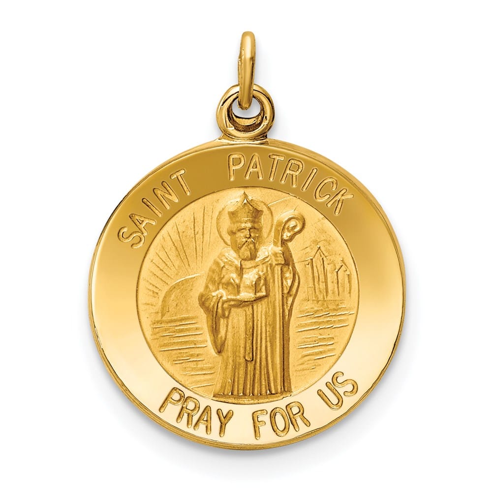 14K Yellow Gold Polished and Satin Solid St. Patrick Round Medal