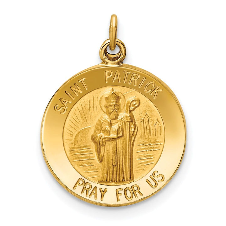 14K Yellow Gold Polished and Satin Solid St. Patrick Round Medal