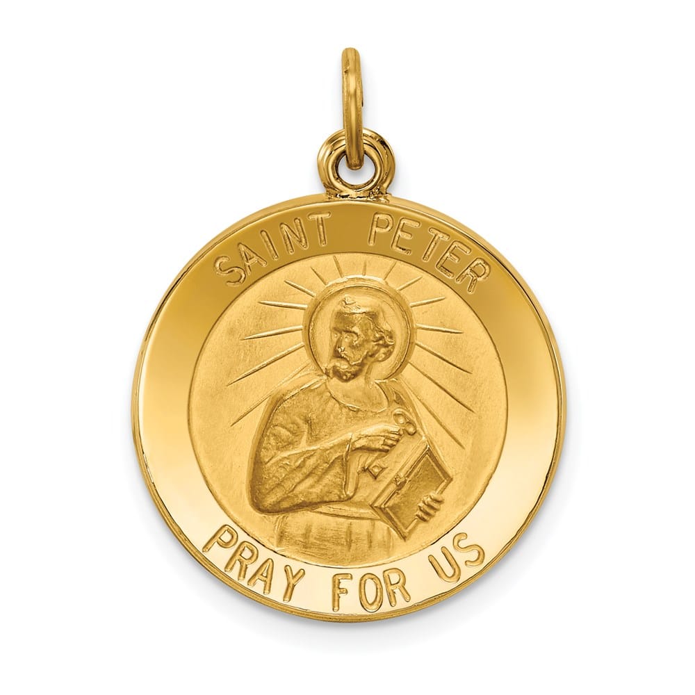 14K Yellow Gold Polished and Satin Solid St. Peter Round Medal