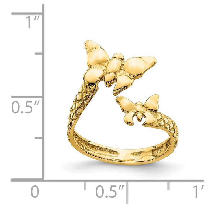 14k Yellow Gold Polished and Textured 2 Butterflies Toe Ring
