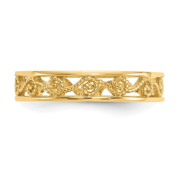 14k Yellow Gold Polished and Textured Scroll Filigree Band Ladies Stock Size 7 Ring Are Refundable