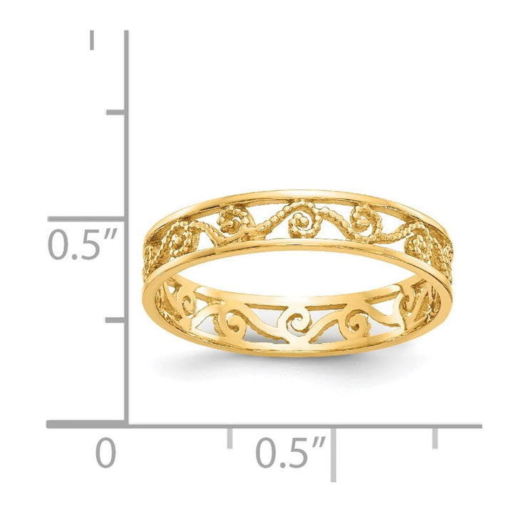 14k Yellow Gold Polished and Textured Scroll Filigree Band Ladies Stock Size 7 Ring Are Refundable