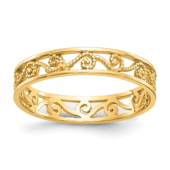 14k Yellow Gold Polished and Textured Scroll Filigree Band Ladies Stock Size 7 Ring Are Refundable