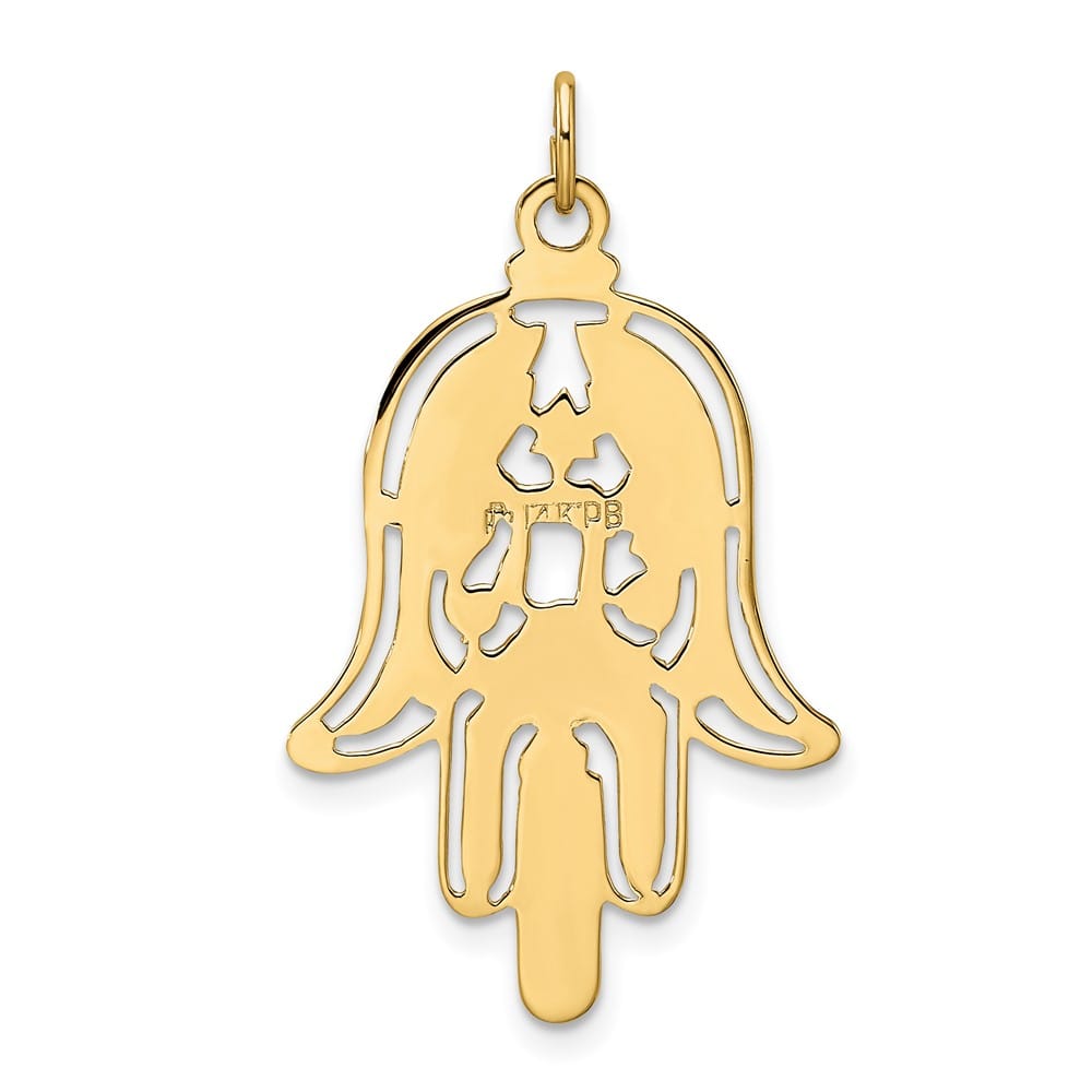 14K Yellow Gold Polished and Textured Solid Hamsa Pendant