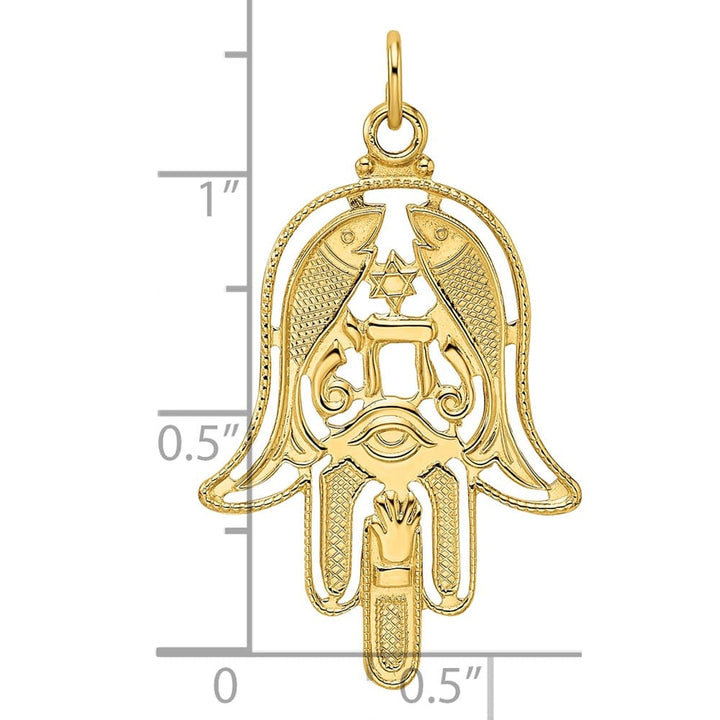 14K Yellow Gold Polished and Textured Solid Hamsa Pendant