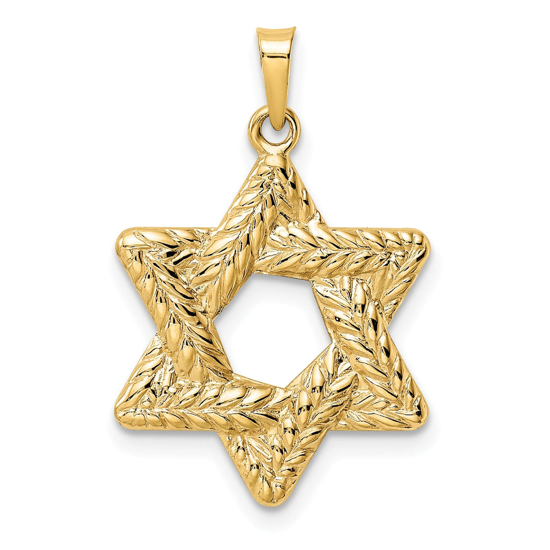 14K Yellow Gold Polished and Textured Solid Star of David Pendant