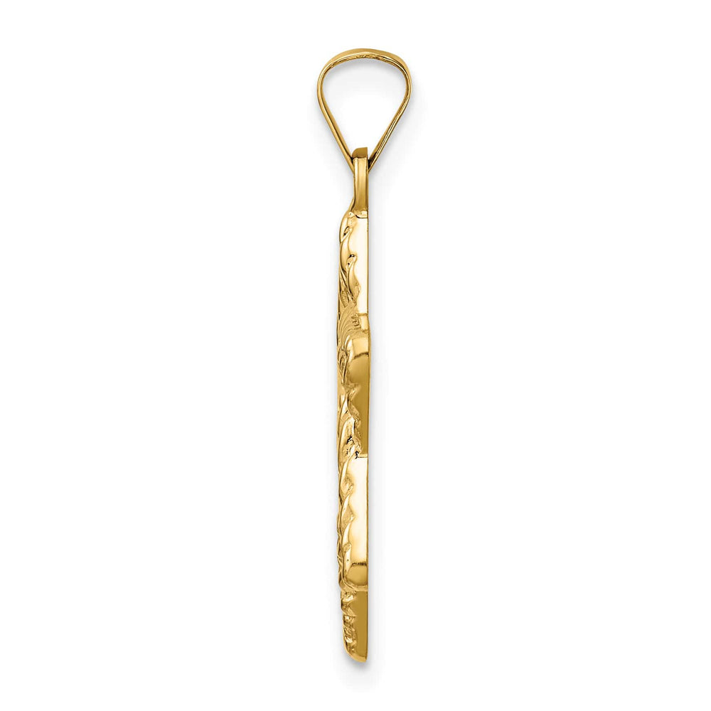 14K Yellow Gold Polished and Textured Solid Star of David Pendant