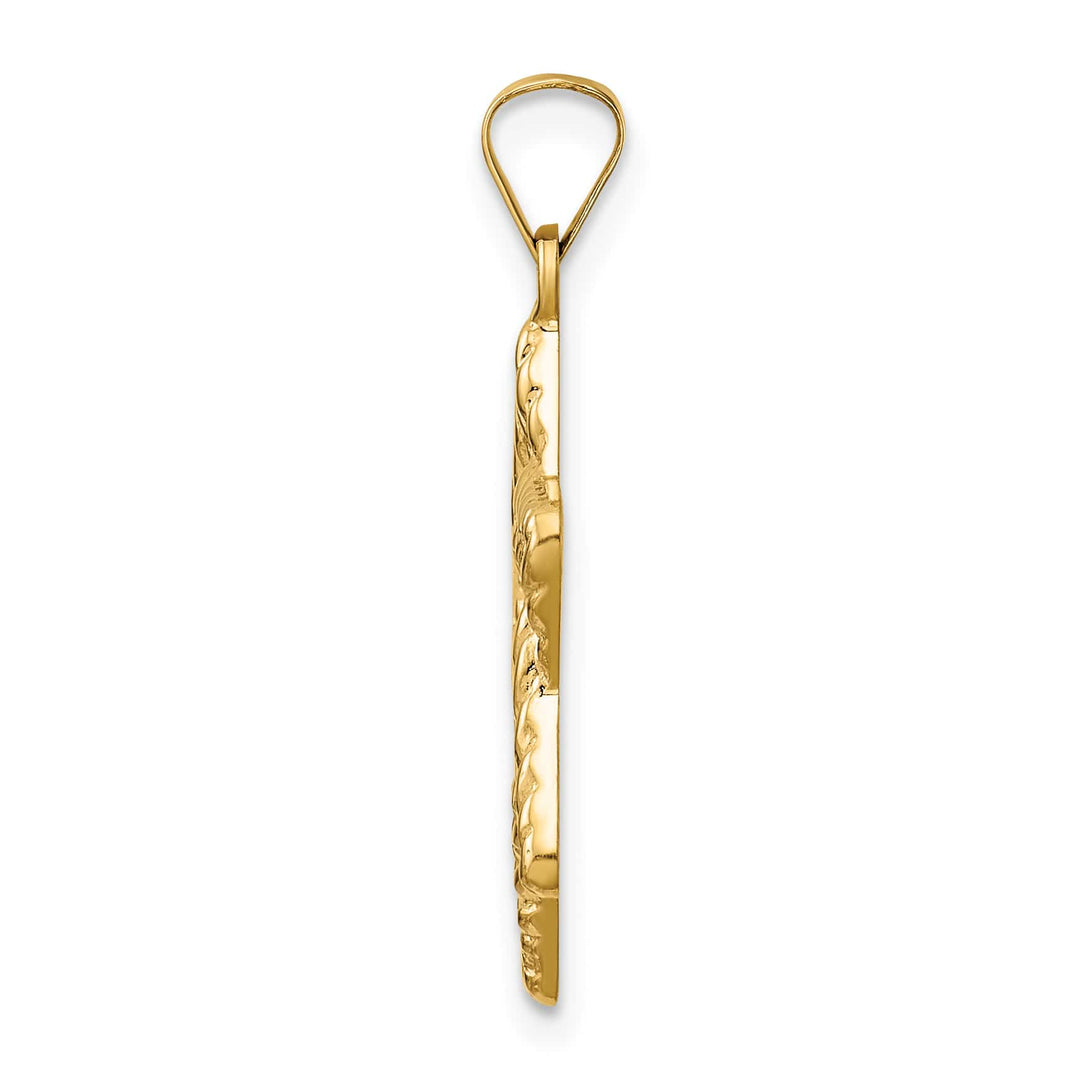 14K Yellow Gold Polished and Textured Solid Star of David Pendant