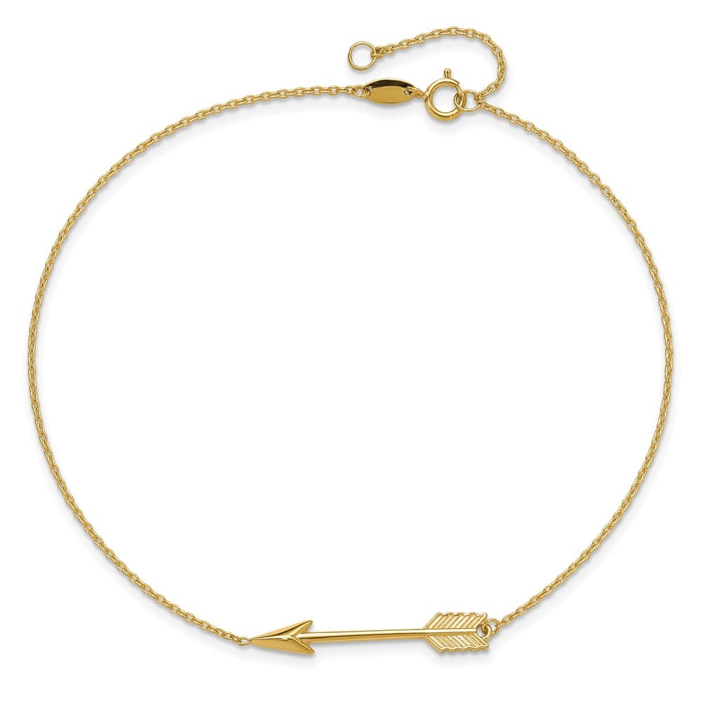 14K Yellow Gold Polished Arrow 10 Inch Anklet