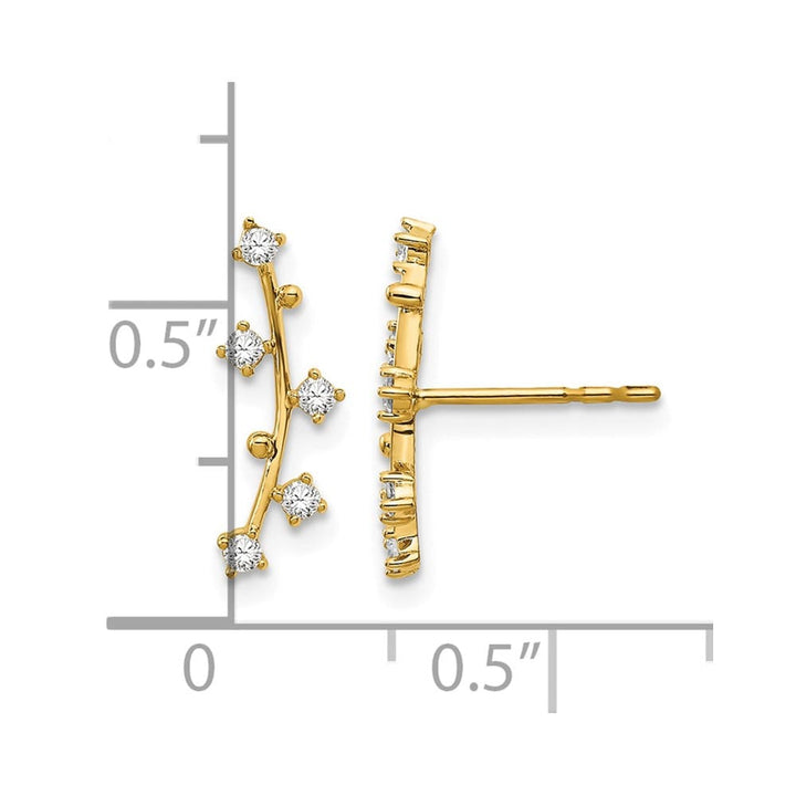 14K Yellow Gold Polished Bar CZ Post Earrings, view 4 of 4