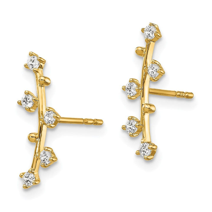 14K Yellow Gold Polished Bar CZ Post Earrings, view 2 of 4