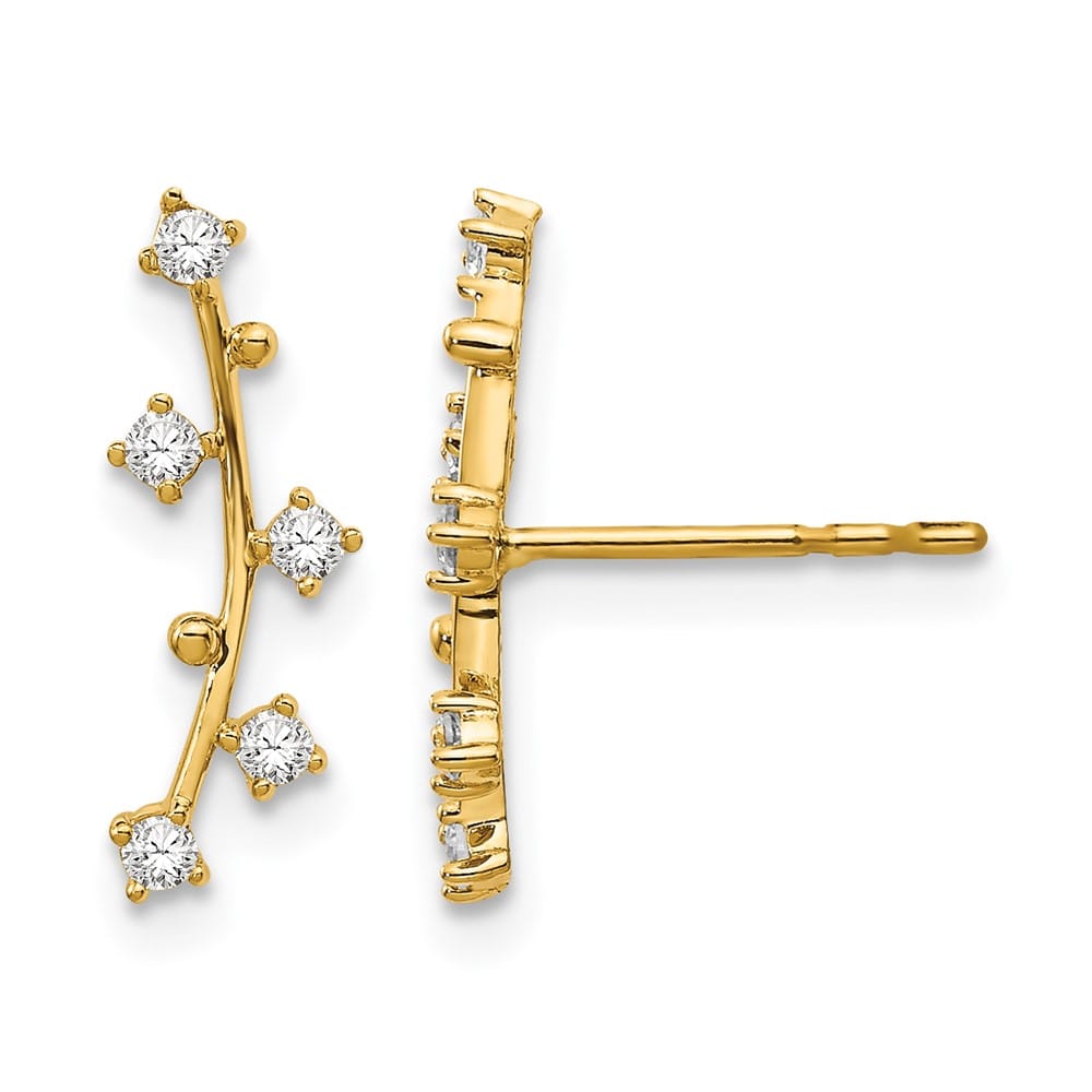 14K Yellow Gold Polished Bar CZ Post Earrings, view 1 of 4