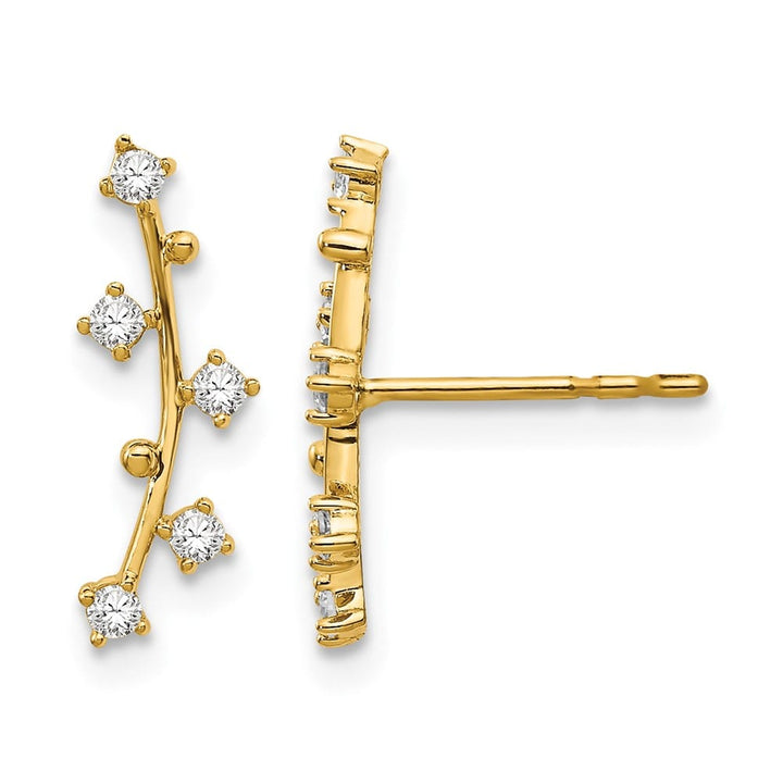 14K Yellow Gold Polished Bar CZ Post Earrings, view 1 of 4