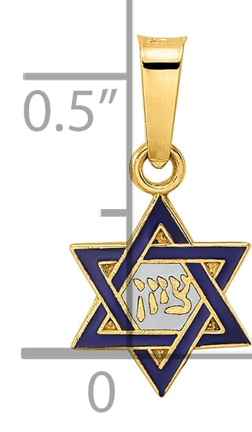 14K Yellow Gold Polished Blue and White Enameled Star of David Pendant